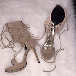 Tan Suede Fringe Lace Up Heals